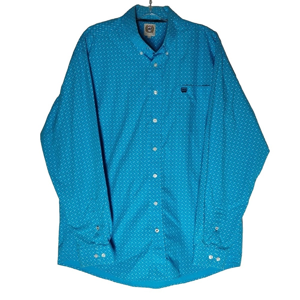 Cinch Mens Large (size 50 chest) Blue Button‎ Down Dress Shirt Long Sleeve